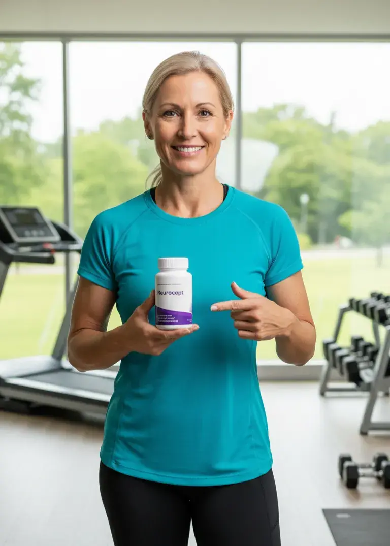 Fit woman holding Neurocept in gym